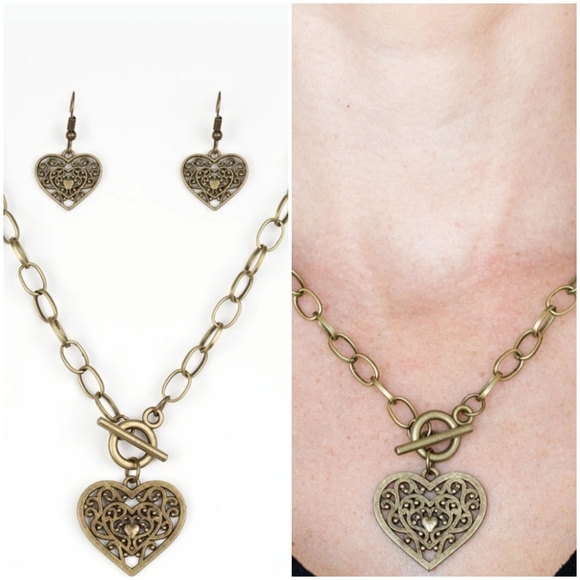 VICTORIAN ROMANCE BRASS NECKLACE/EARRING SET